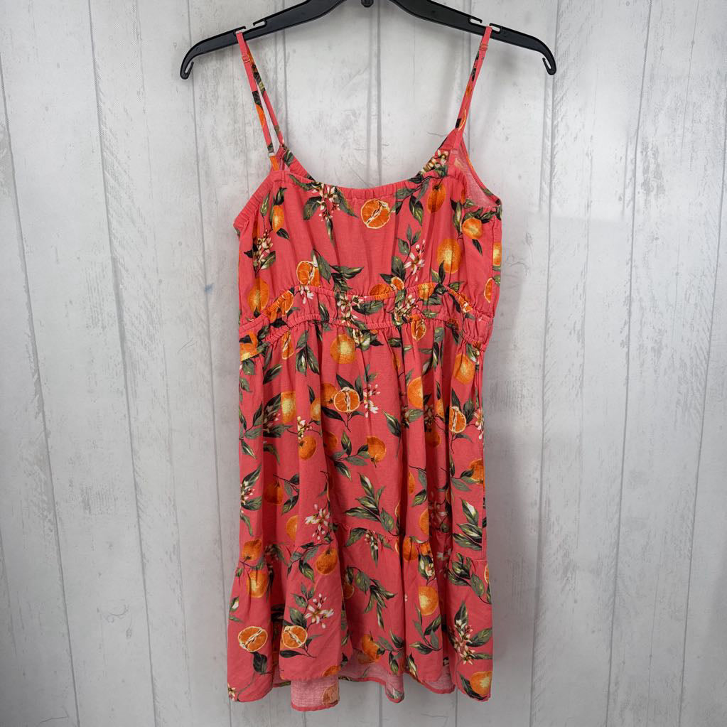 M linen orange print sundress