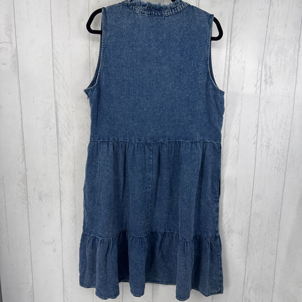 18/20w denim split neck tiered slvls dress