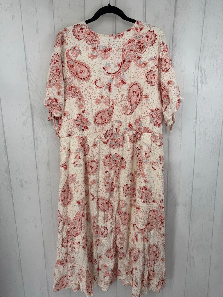 3X paisley print crossover s/s dress