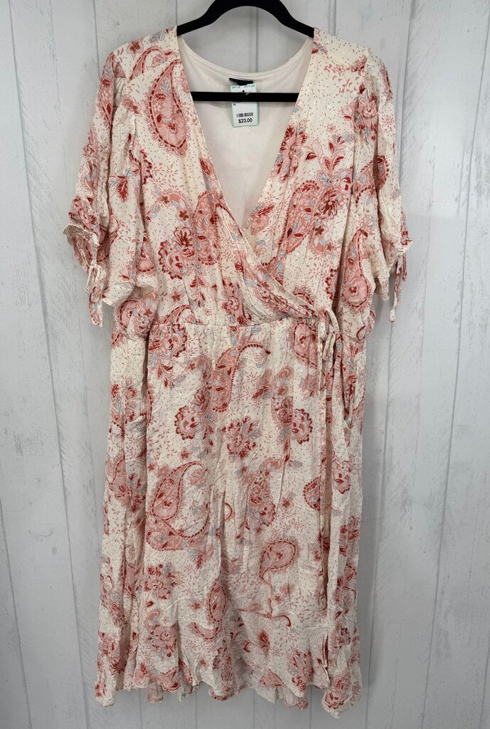 3X paisley print crossover s/s dress