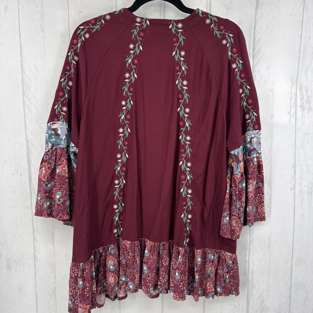 1X flo embroidered 3/4 slv tunic