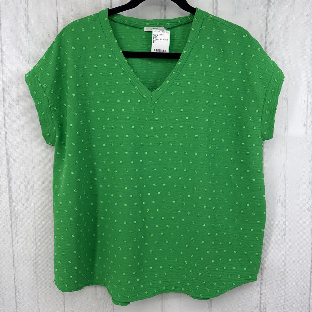S swiss dot v-neck s/s top