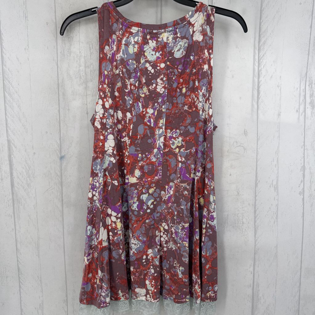 S tie-dye lace hem swing tank