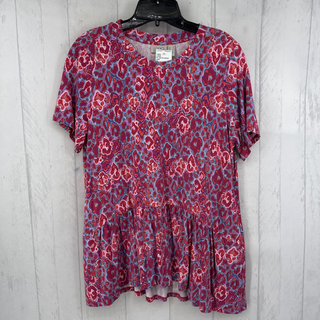 M colorful animal print s/s peplum top