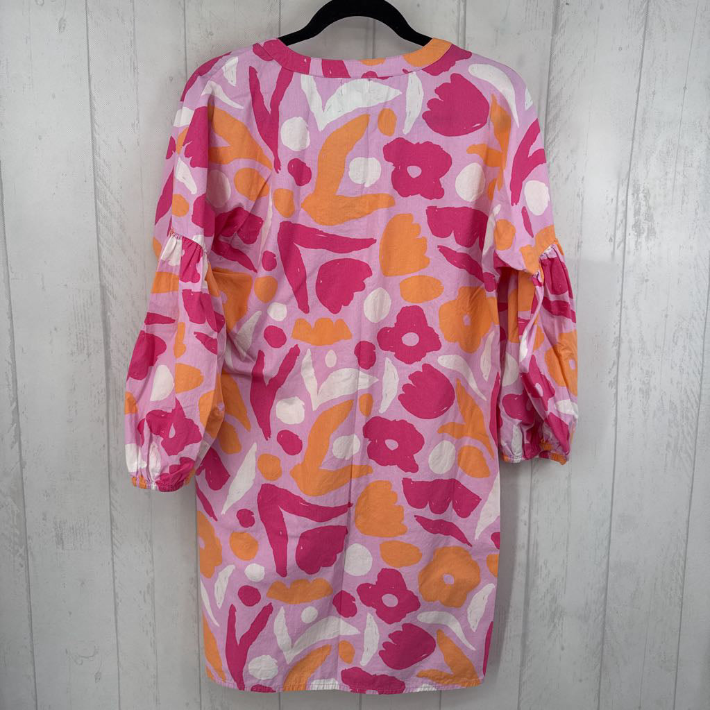 M animal print split neck 3/4 slv dress