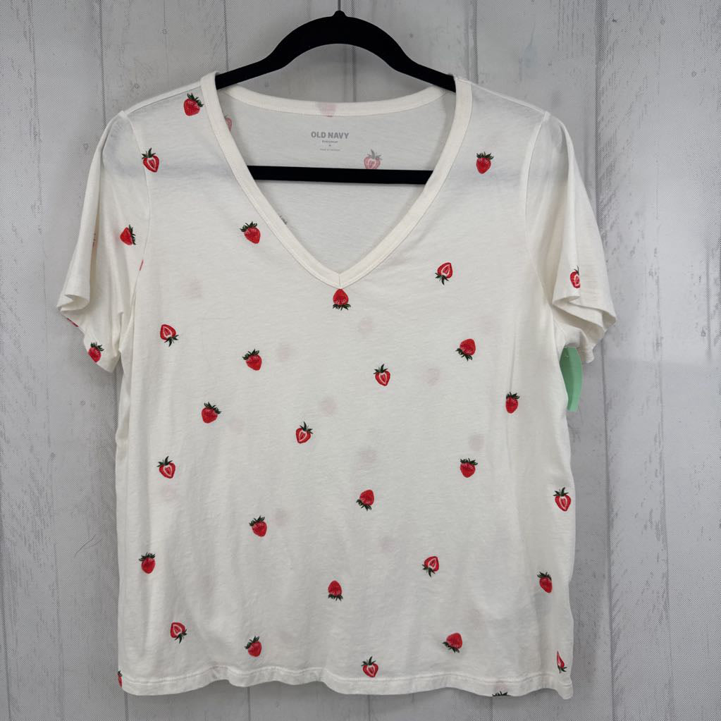 M strawberry print v-neck s/s tee