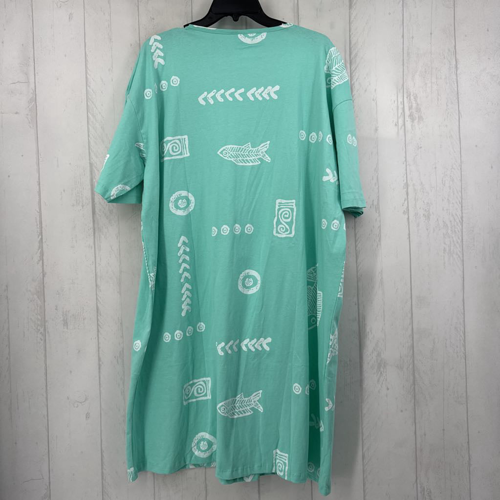 O/S printed round neck s/s dress