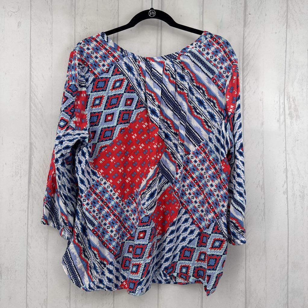 2X printed tie-front 3/4 slv top