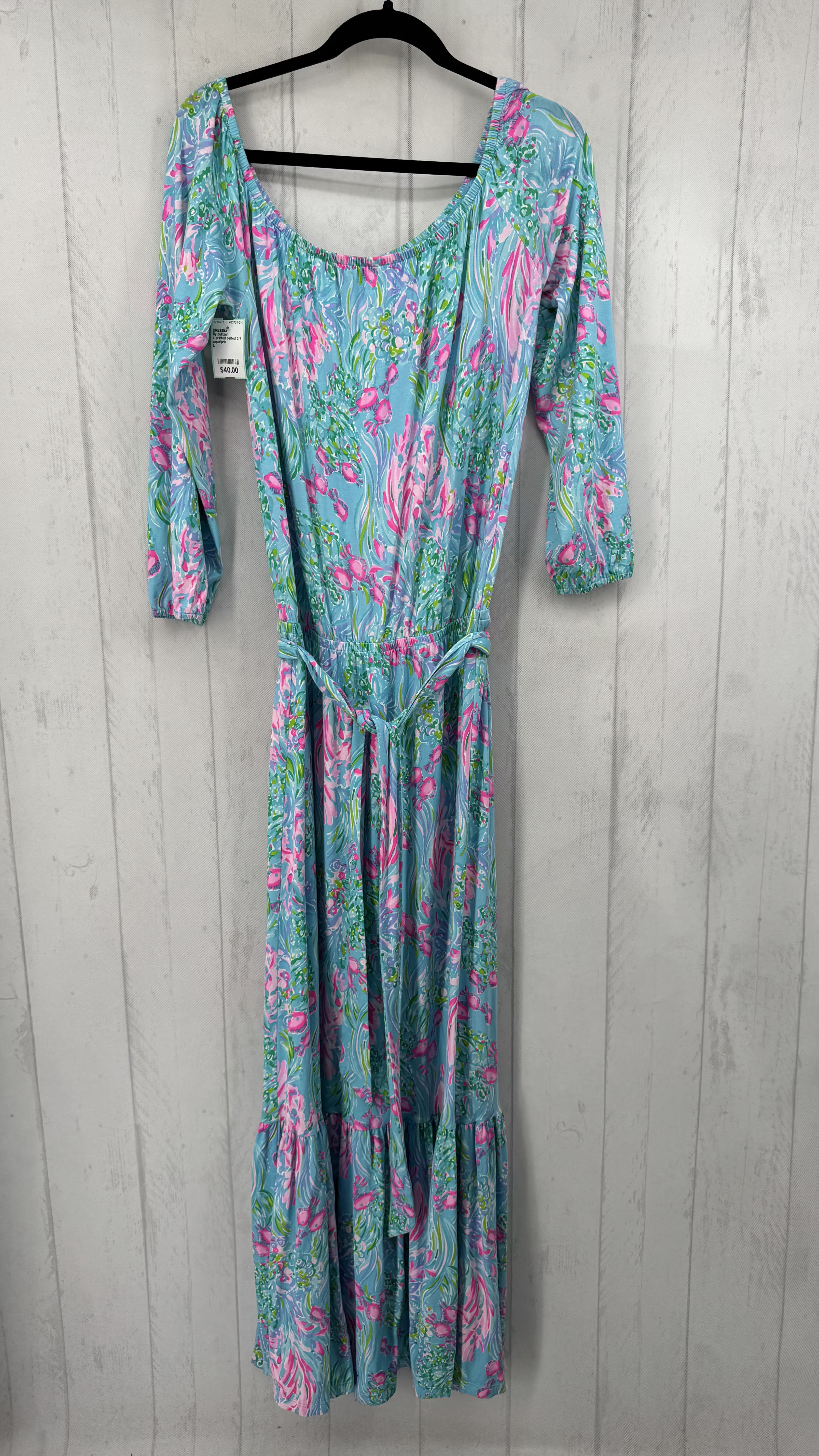 L printed belted 3/4 slv dress
