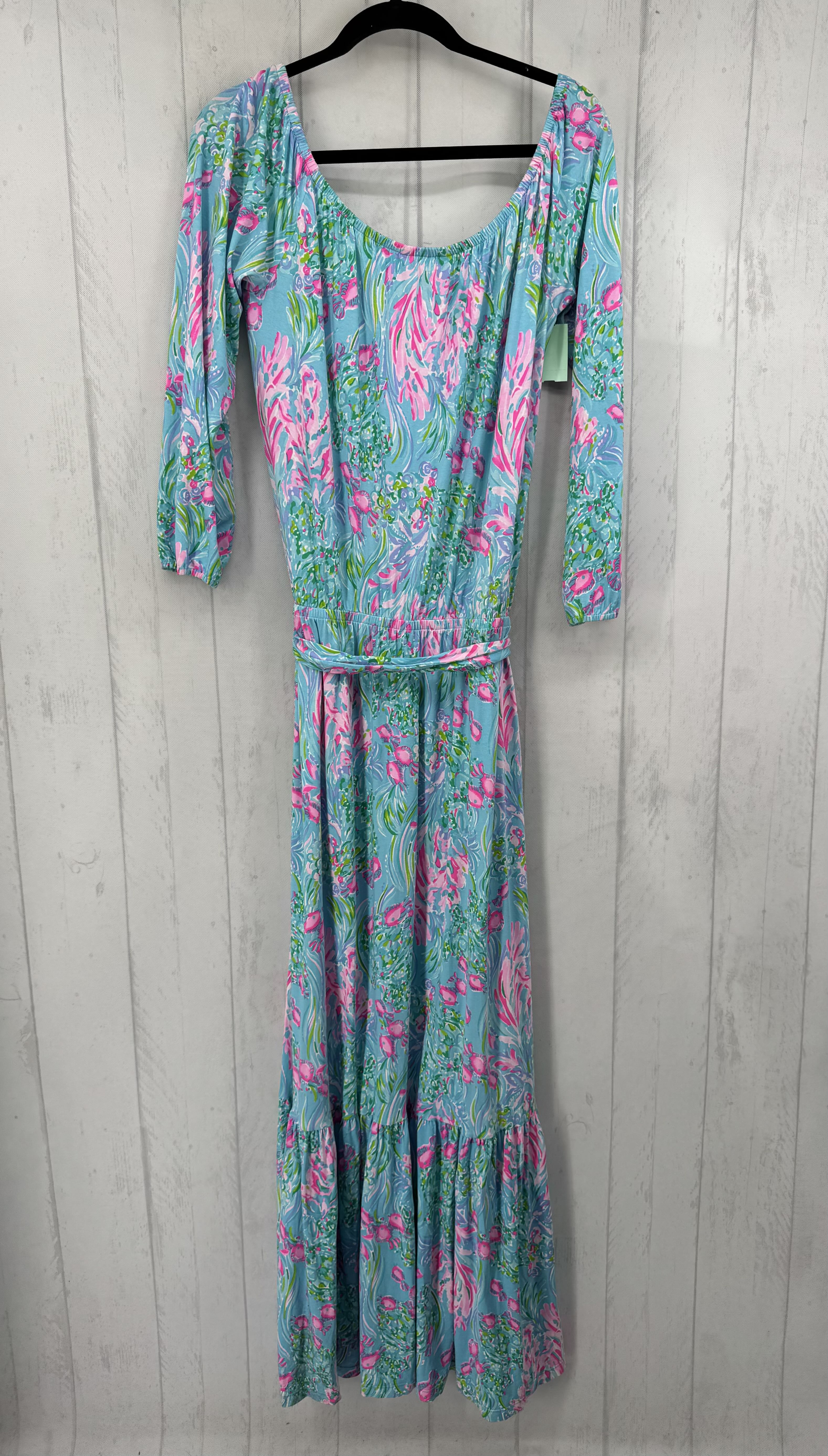 L printed belted 3/4 slv dress