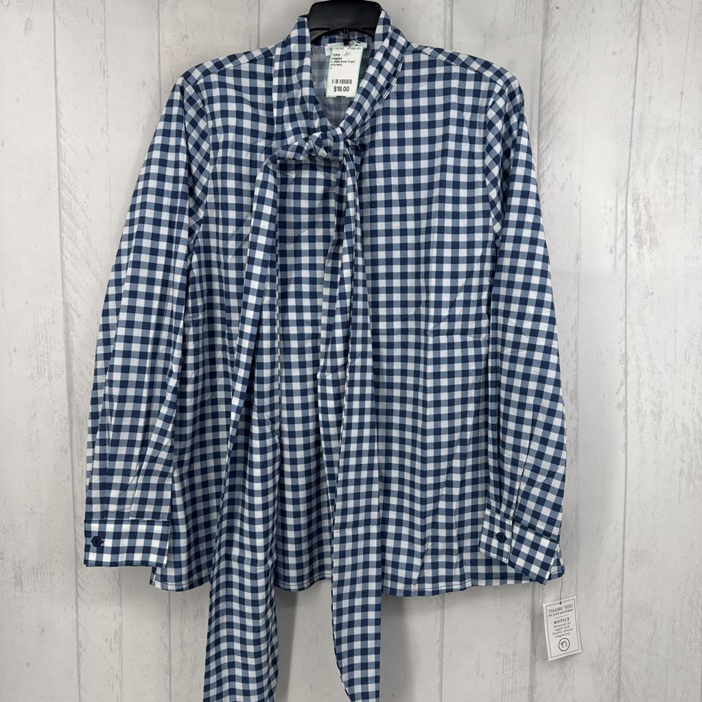 L plaid bow front button down l/s top