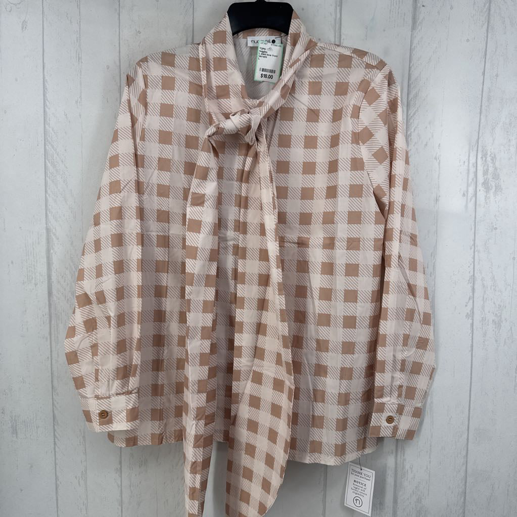 L plaid bow front button down l/s top