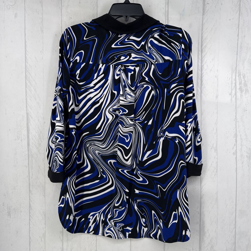 M swirl print button down 3/4 slv top