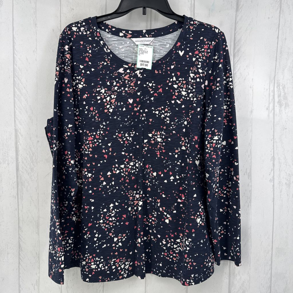 XL heart print round neck l/s tee