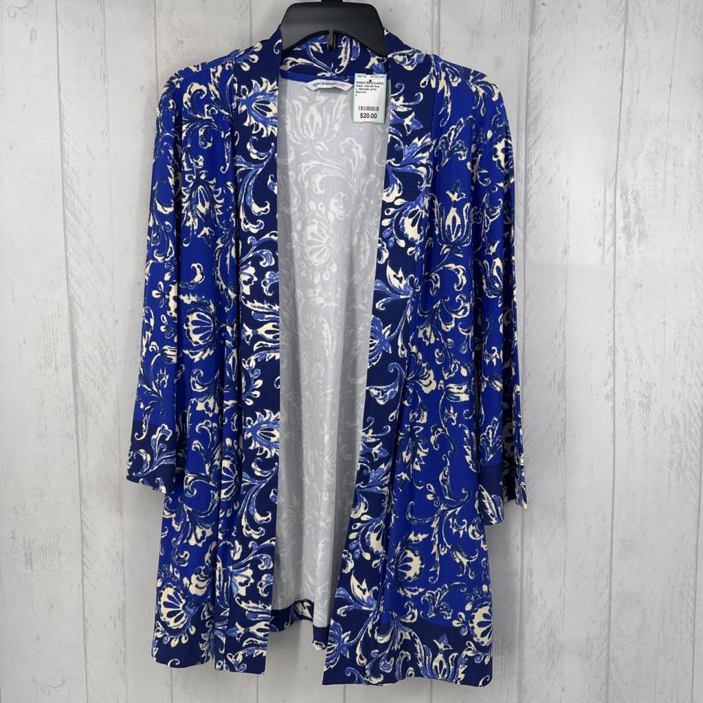 L damask print open front cardi