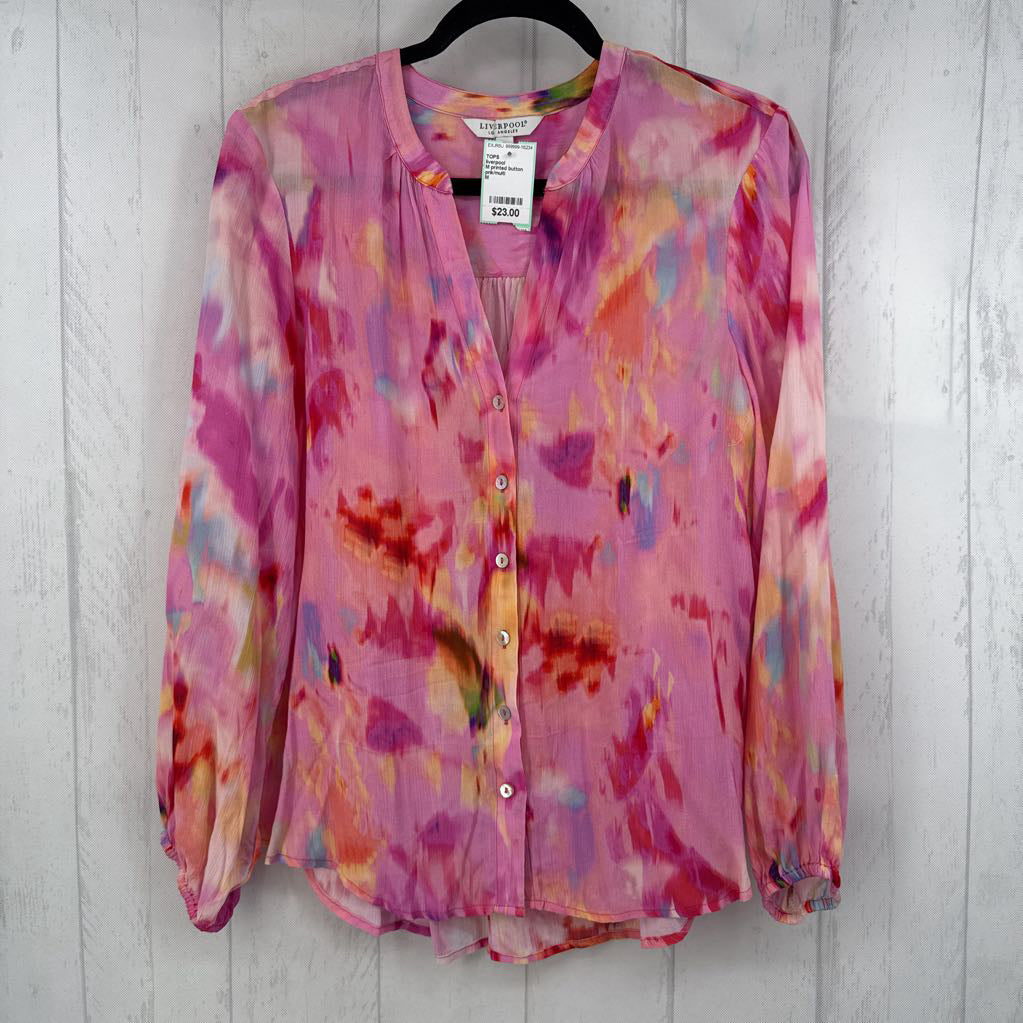 M printed button down l/s top