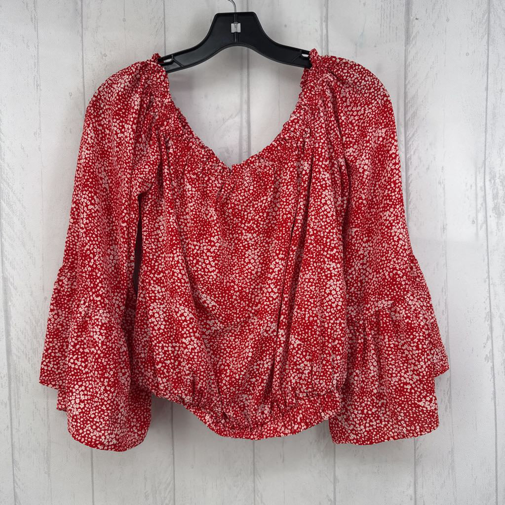 M flo print flare slv off the shoulder top