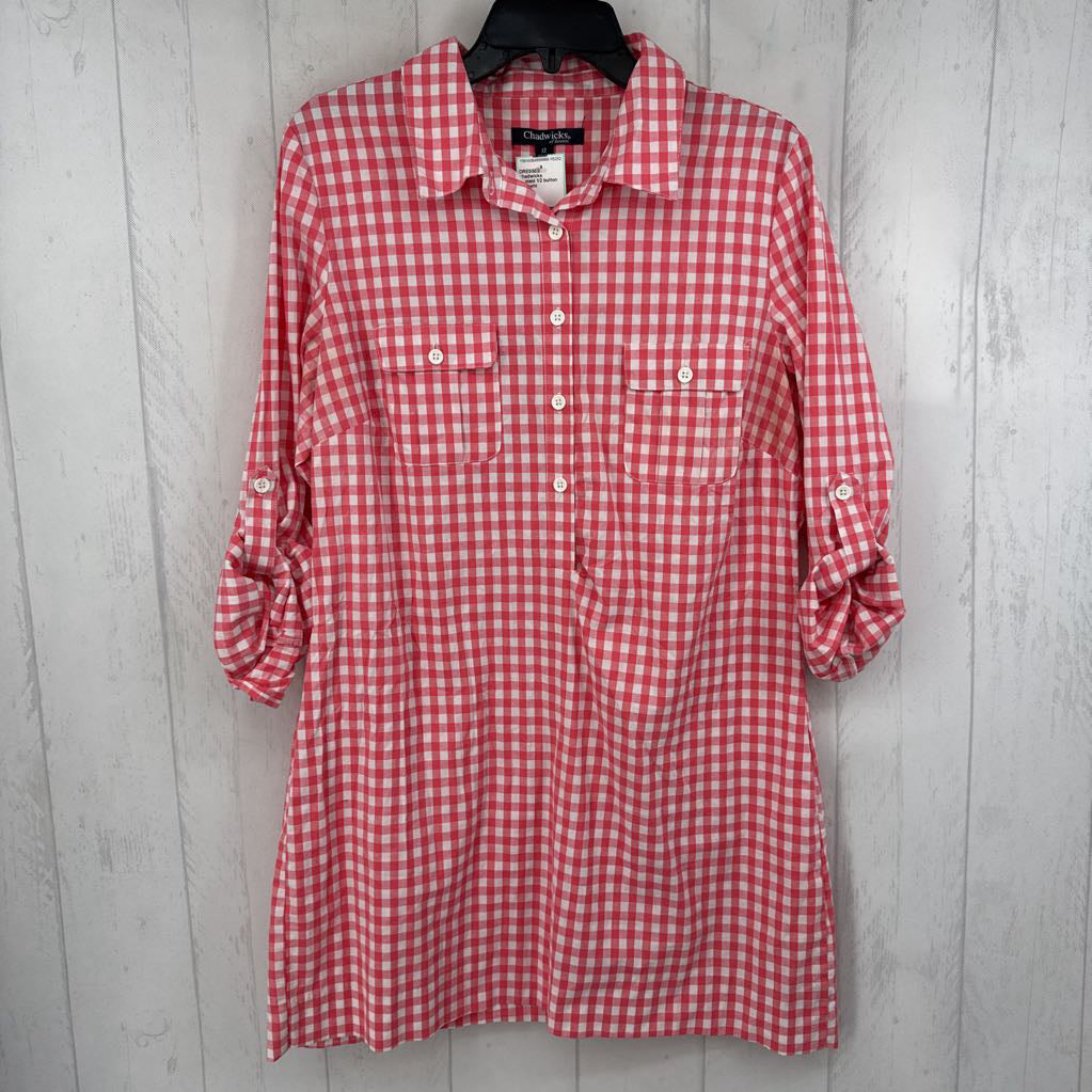 12 plaid 1/2 button down tab slv dress