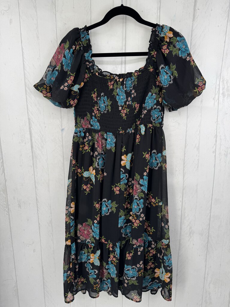 M smocked flo print s/s dress