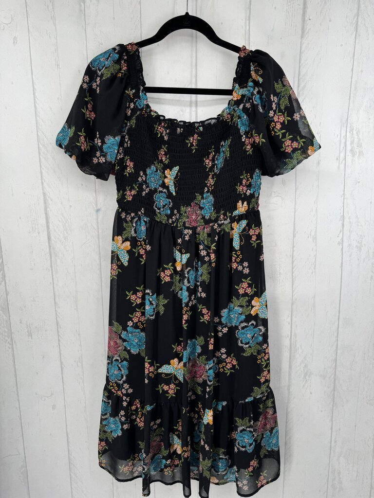 M smocked flo print s/s dress