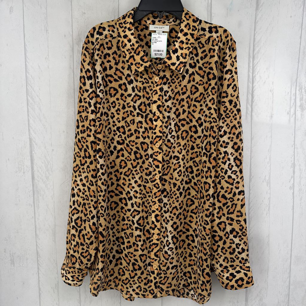 1X animal print button down l/s top