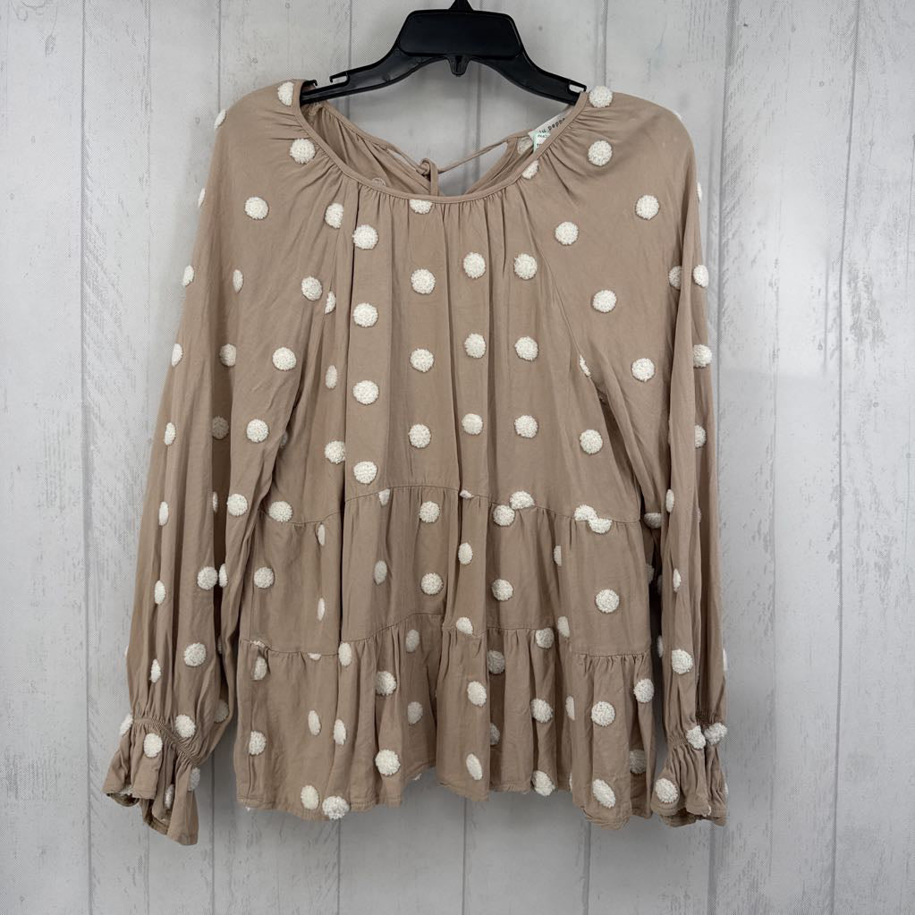 L polka dot tiered l/s top