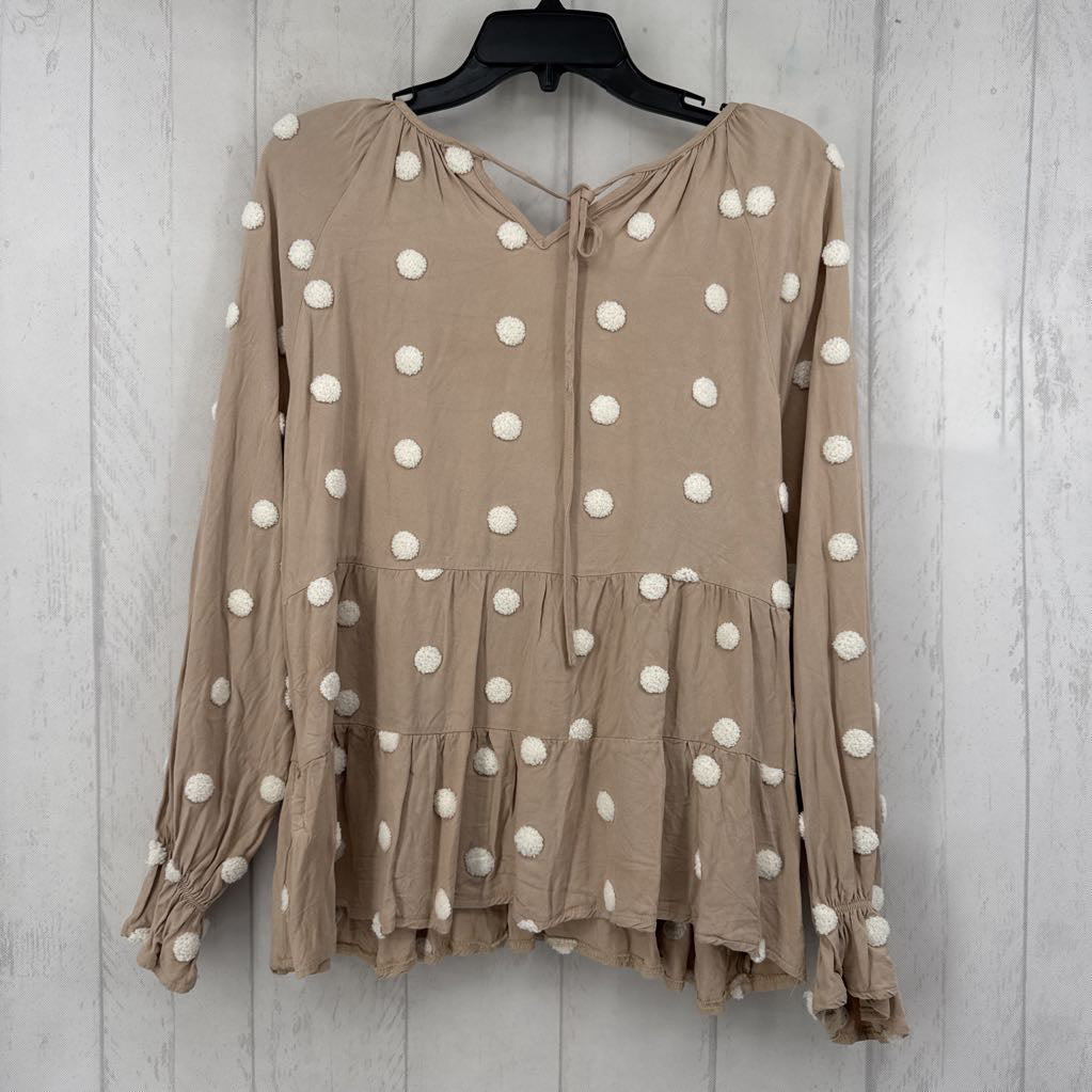 L polka dot tiered l/s top