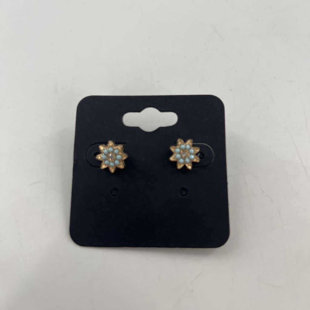 gold & light blue flower post earrings