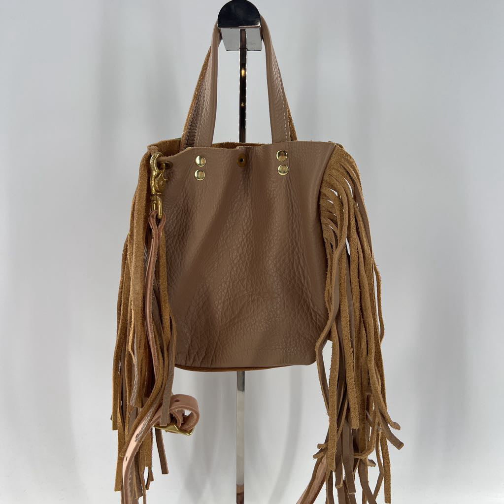 dual top handle mini fringe tote