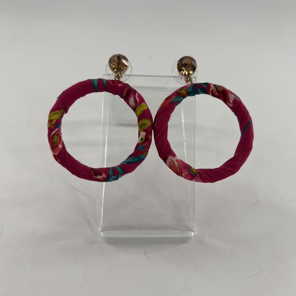 pink fabric circle dangle earrings