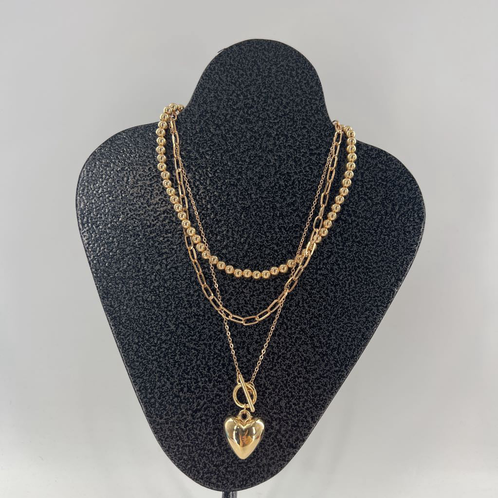 3pc gold tone necklace stack