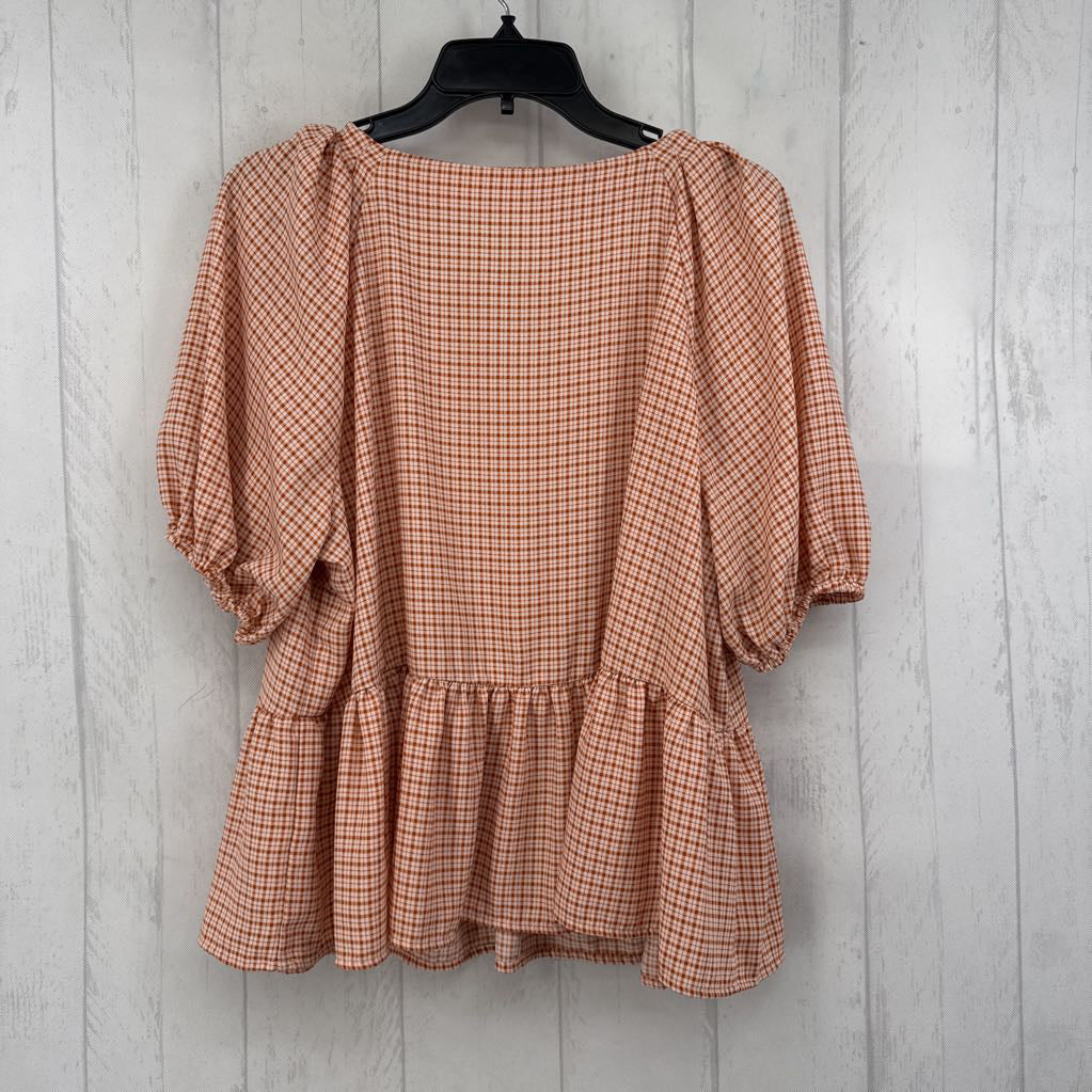 OX plaid button down s/s peplum top