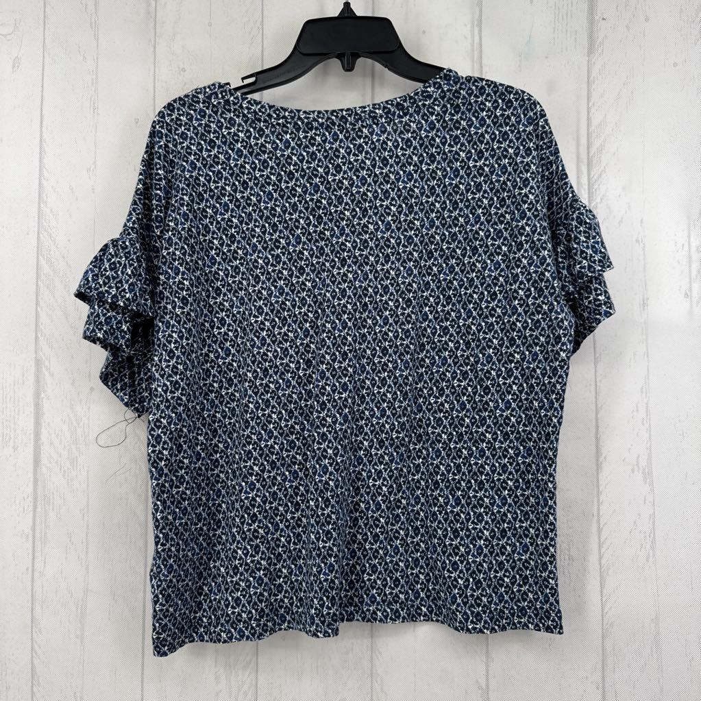 L printed round neck ruffled s/s tee