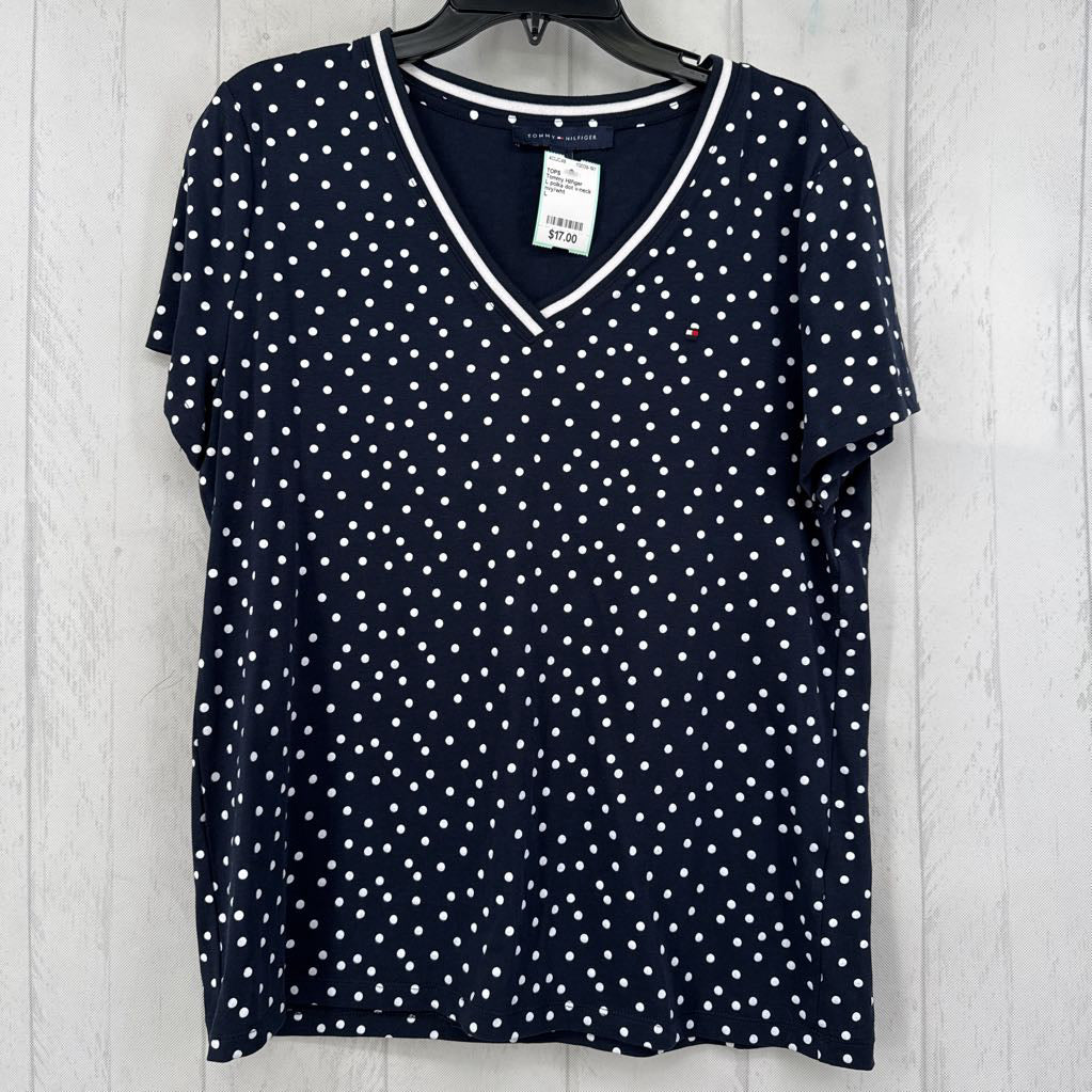 L polka dot v-neck s/s tee