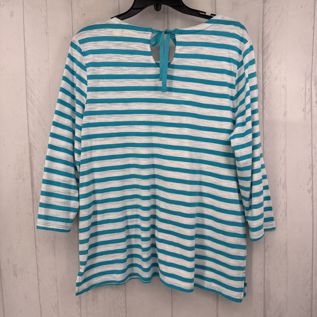 L embelished striped tie back 3/4 slv top