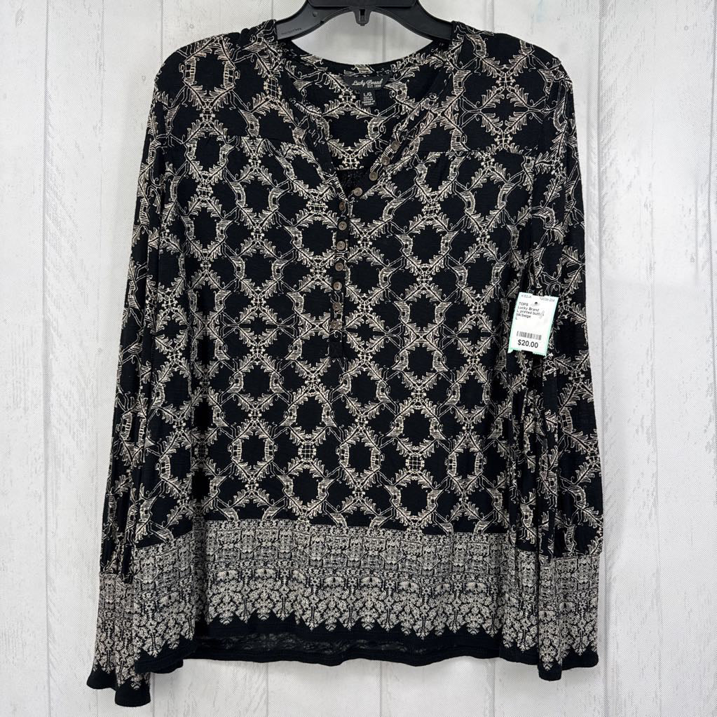 L printed button down l/s top