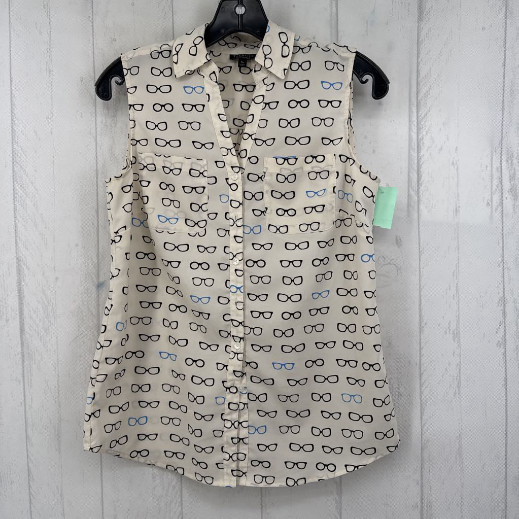 Sp glasses print button down slvls top