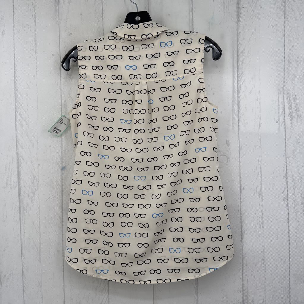 Sp glasses print button down slvls top