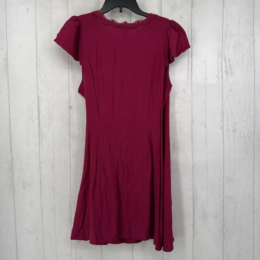 L lace trim wrap dress s/s