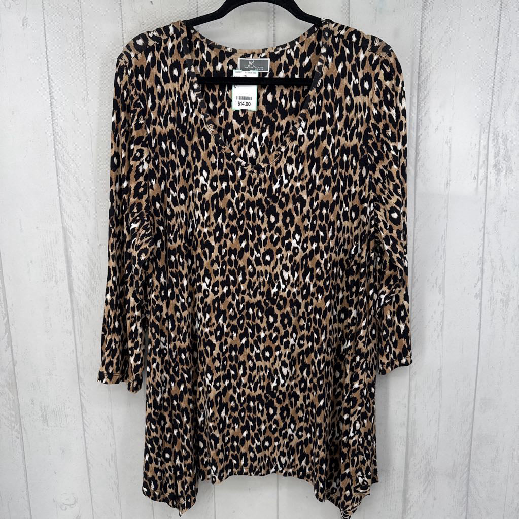 2x 3/4 slv animal print top
