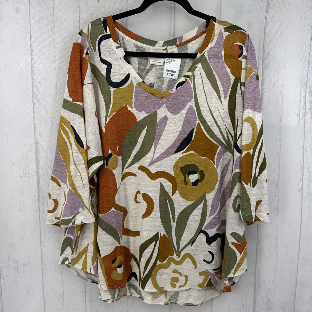 2x elbow slv flower print top
