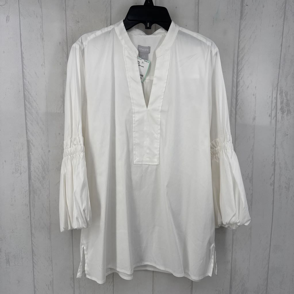 S/M split neck ruched 3/4 slv top