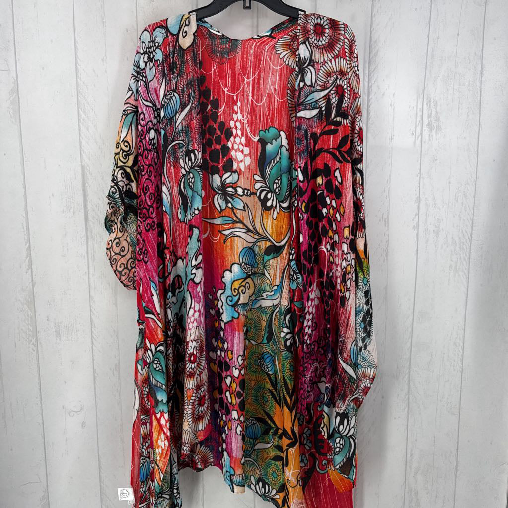 O/S flower print kimono