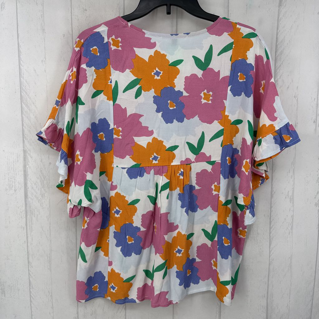 M flo print tiered ruffled slv top