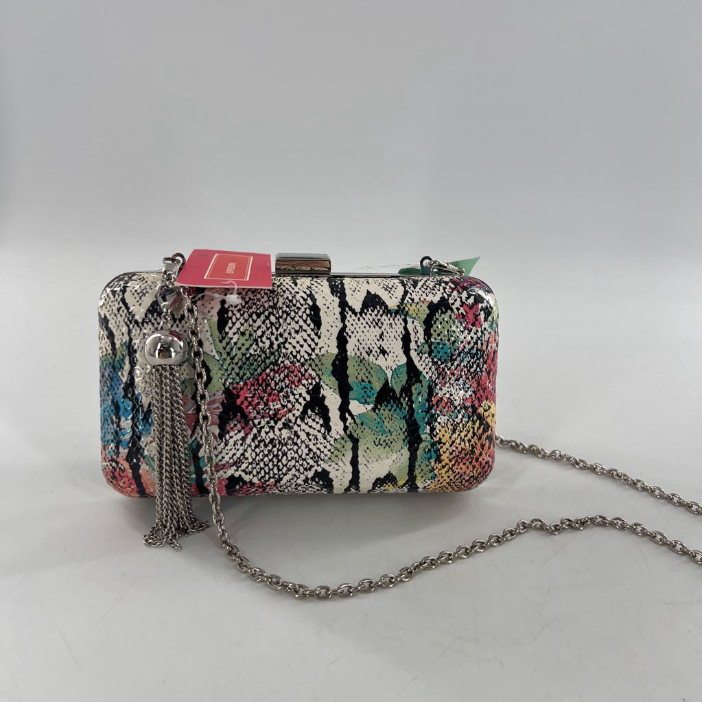 snakeskin pattern hard-shell clutch