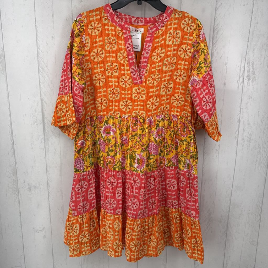 M mixed print split neck s/s dress