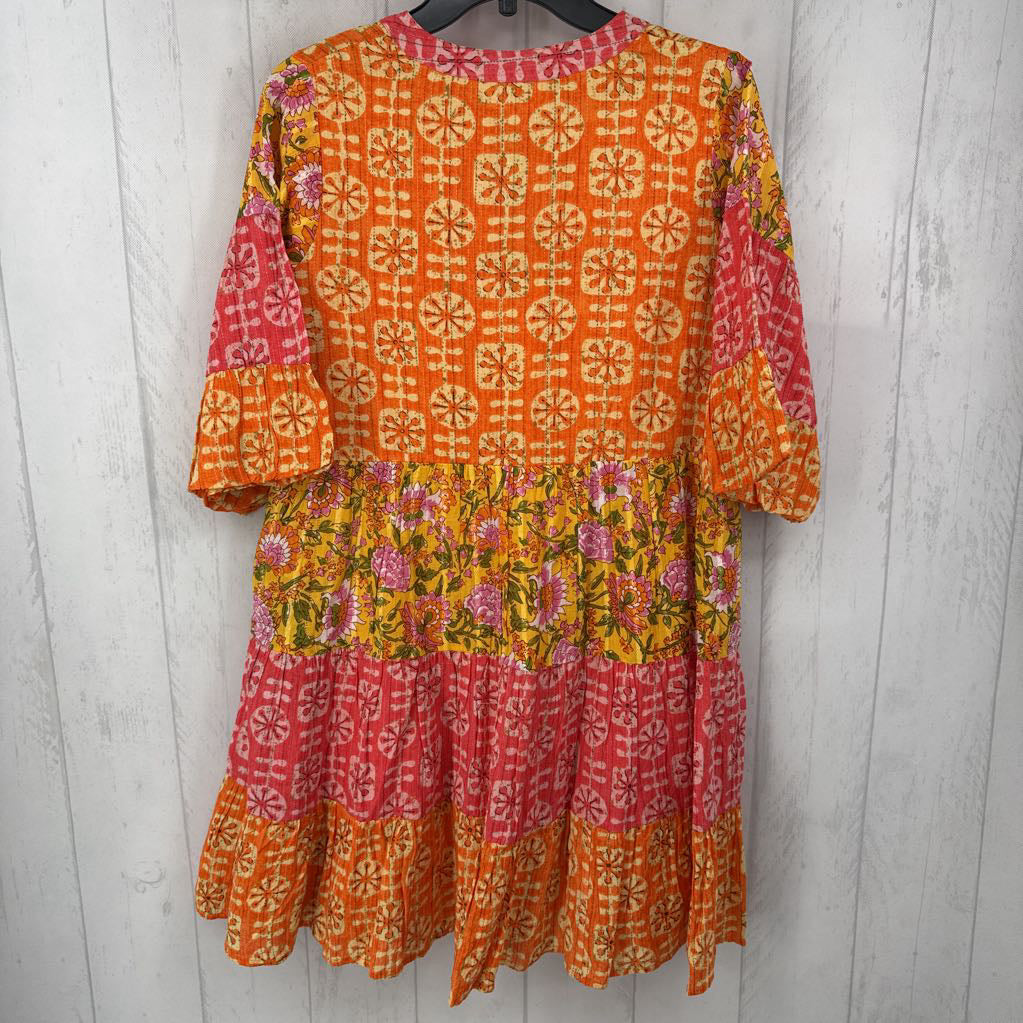 M mixed print split neck s/s dress