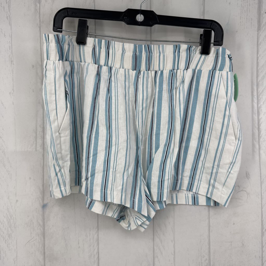 L linen striped shorts