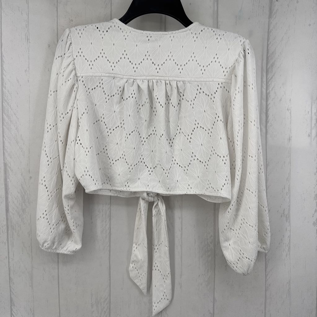 L elbow slv eyelet tie crop cardigan