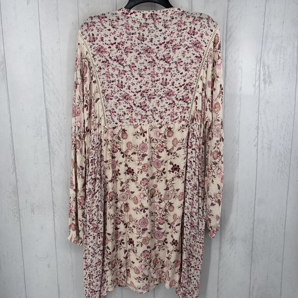 L l/s half button floral dress